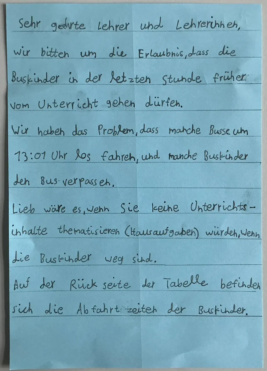 Vor­der­sei­te Leh­rer­an­schrei­ben