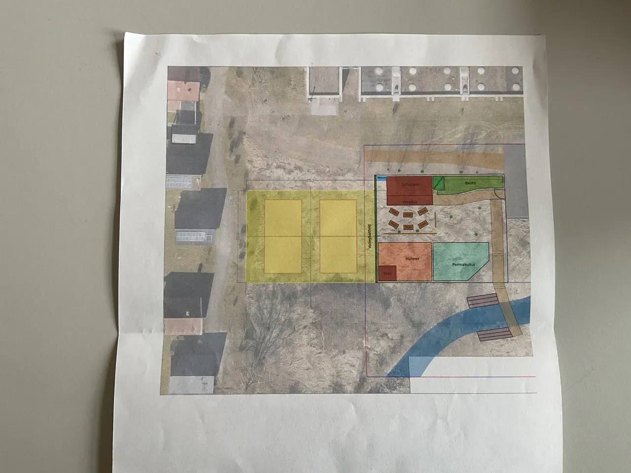 Plan zur Be­bau­ung/ Be­pflan­zung der Schul­gar­ten-Flä­che