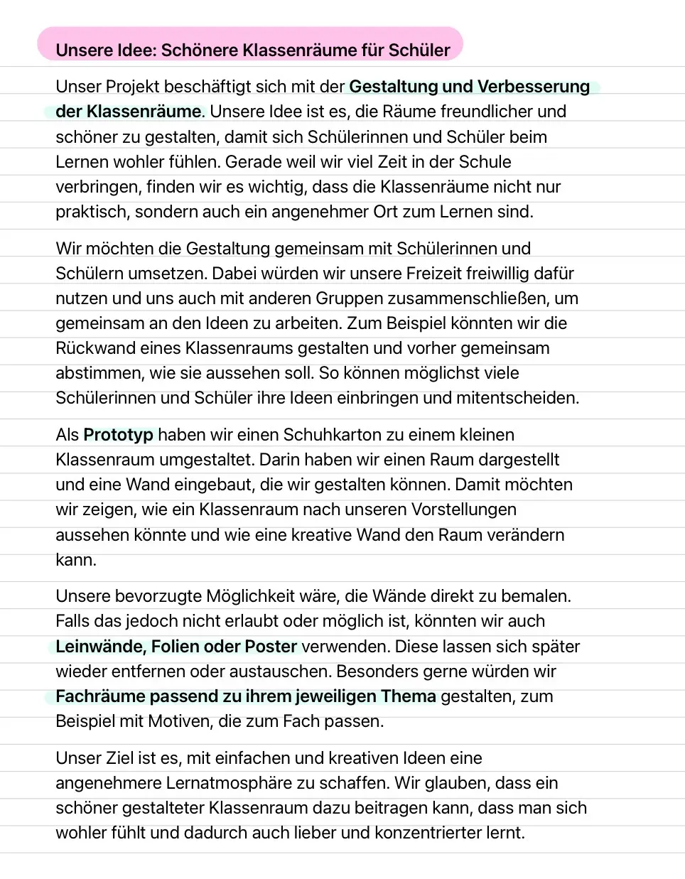 Be­schrei­bung un­se­res Pro­jek­tes
